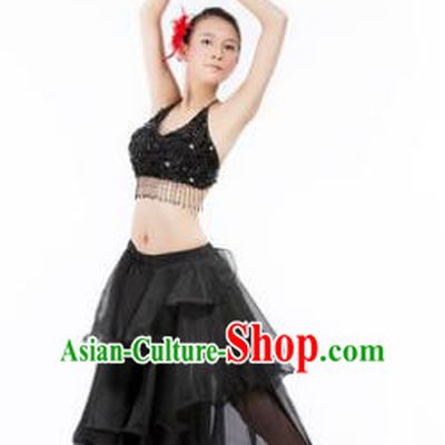 Indian Traditional Dance Black Dress Oriental Belly Dance Stage Performance Costume for Women