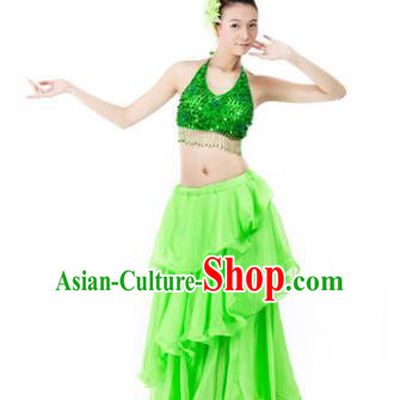 Indian Traditional Dance Green Dress Oriental Belly Dance Stage Performance Costume for Women