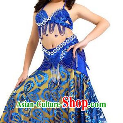 Indian Traditional Belly Dance Royalblue Dress Oriental Dance Performance Costume for Kids