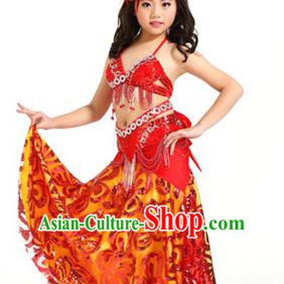 Indian Traditional Belly Dance Red Dress Oriental Dance Performance Costume for Kids