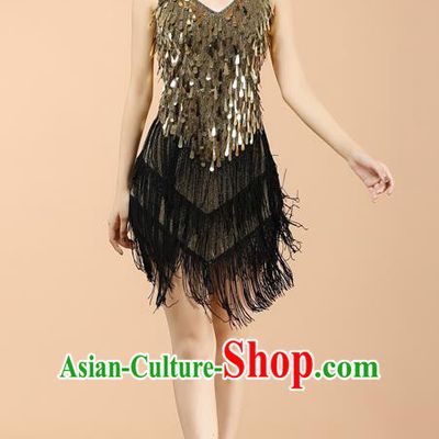 Top Grade Modern Dance Jazz Latin Dance Costume Classical Dance Golden Sequin Dress for Women