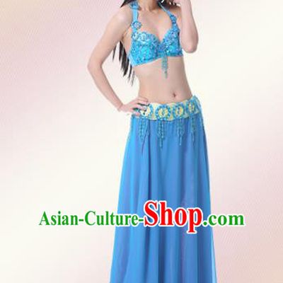Indian Oriental Belly Dance Performance Blue Dress Traditional Raks Sharki Dance Costume for Women