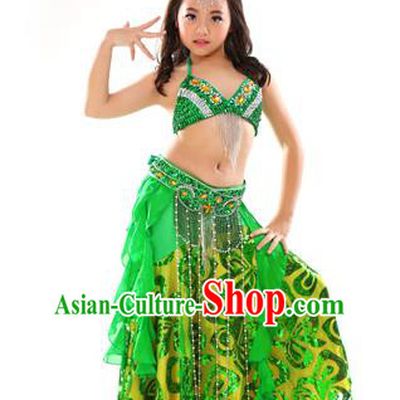 Top Indian Belly Dance Green Dress India Traditional Oriental Dance Performance Costume for Kids