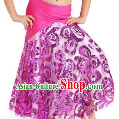 Top Indian Belly Dance Children Rosy Skirt India Traditional Oriental Dance Performance Costume for Kids