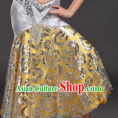 Top Indian Belly Dance Children White Skirt India Traditional Oriental Dance Performance Costume for Kids