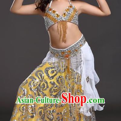 Top Indian Belly Dance White Dress India Traditional Oriental Dance Performance Costume for Kids