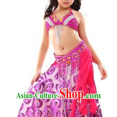 Top Indian Belly Dance Rosy Dress India Traditional Oriental Dance Performance Costume for Kids