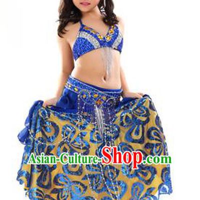 Top Indian Belly Dance Royalblue Dress India Traditional Oriental Dance Performance Costume for Kids