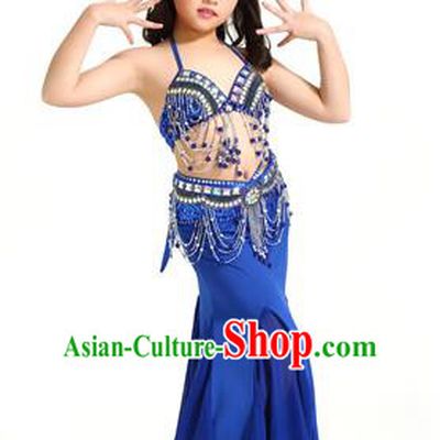 Indian Traditional Children Belly Dance Costume Classical Oriental Dance Royalblue Dress for Kids
