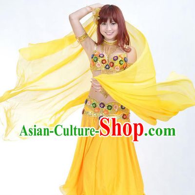 Indian Traditional Belly Dance Performance Costume Classical Oriental Dance Yellow Dress for Women