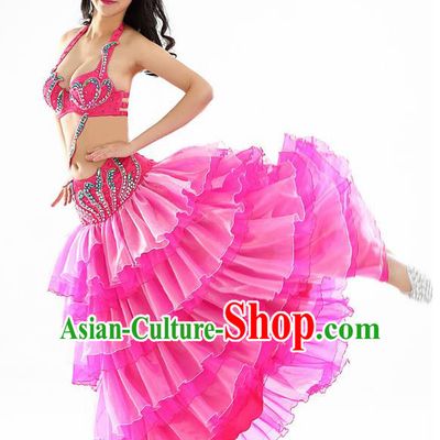 Indian Traditional Belly Dance Performance Rosy Dress Classical Oriental Dance Costume for Women