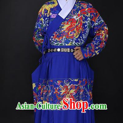 Ancient Chinese Imperial Bodyguard Blue Robe Costume Ming Dynasty Swordsman Clothing for Men