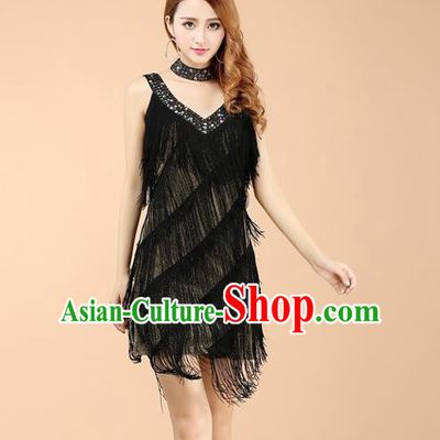 Top Modern Latin Dance Black Dress Ballroom Dance Costume for Women