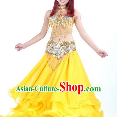 Asian Indian Belly Dance Costume Yellow Dress Stage Performance Oriental Dance Clothing for Women