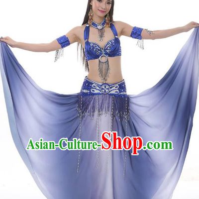 Asian Indian Belly Dance Costume Gradient Blue Dress Stage Performance Oriental Dance Clothing for Women