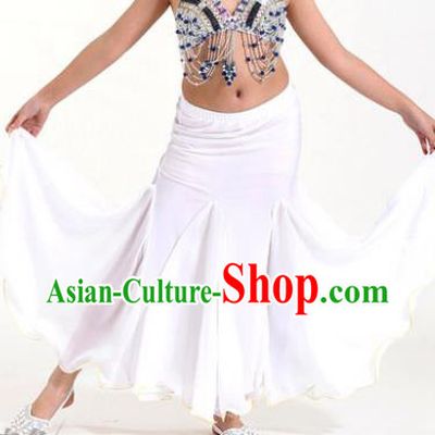 Asian Indian Belly Dance White Fishtail Skirt Stage Performance Oriental Dance Clothing for Kids
