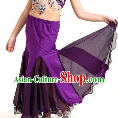 Asian Indian Belly Dance Purple Fishtail Skirt Stage Performance Oriental Dance Clothing for Kids