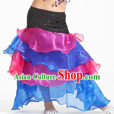 Asian Indian Belly Dance Rosy and Blue Skirt Stage Performance Oriental Dance Clothing for Kids