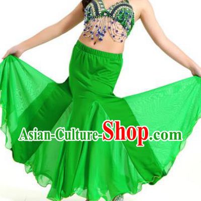 Asian Indian Belly Dance Green Fishtail Skirt Stage Performance Oriental Dance Clothing for Kids