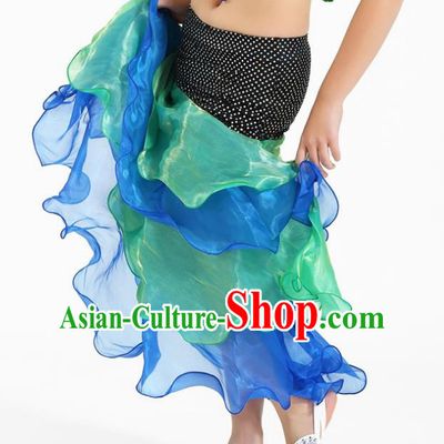 Asian Indian Belly Dance Green and Blue Skirt Stage Performance Oriental Dance Clothing for Kids