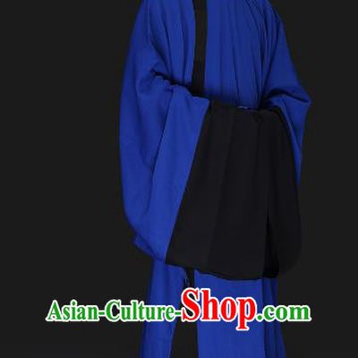 Chinese Ancient Ming Dynasty Confucian Scholar Costume Blue Robe Swordsman Hanfu Clothing for Men