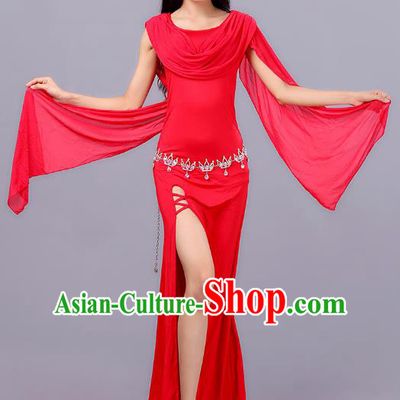 Asian Indian Belly Dance Red Dress Stage Performance Oriental Dance Clothing for Women