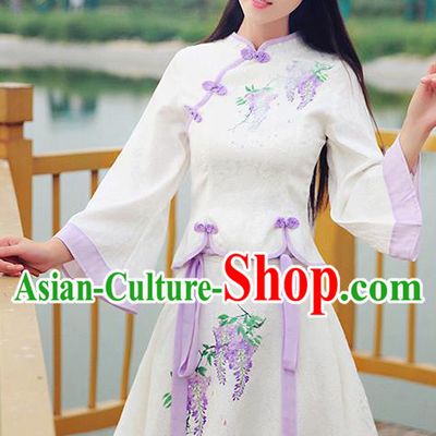 Chinese Traditional Costume Tangsuit Qipao Painting Blouse Cheongsam Shirts for Women