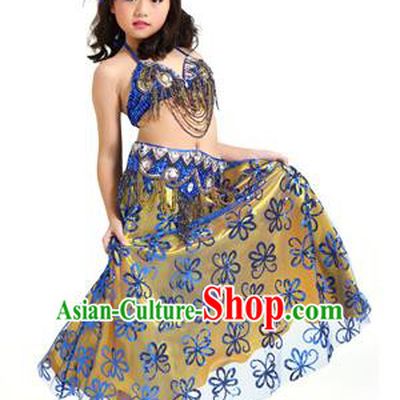 Asian Indian Children Belly Dance Royalblue Dress Stage Performance Oriental Dance Clothing for Kids