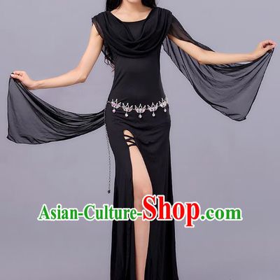 Asian Indian Belly Dance Black Dress Stage Performance Oriental Dance Clothing for Women