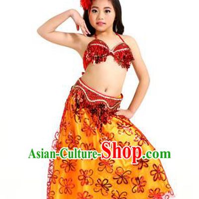 Traditional Indian Children Belly Dance Red Dress Raks Sharki Oriental Dance Clothing for Kids