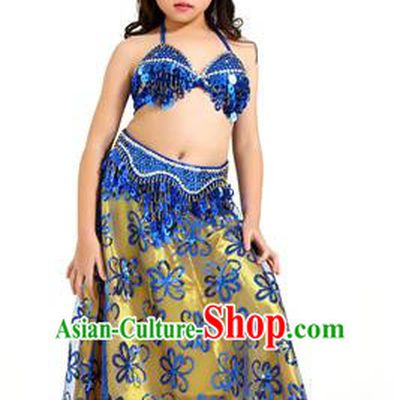 Traditional Indian Children Belly Dance Royalblue Dress Raks Sharki Oriental Dance Clothing for Kids