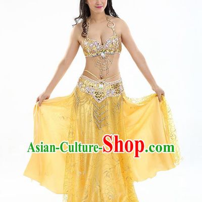 Top Grade Bollywood Belly Dance Yellow Dress Indian Raks Sharki Oriental Dance Clothing for Women
