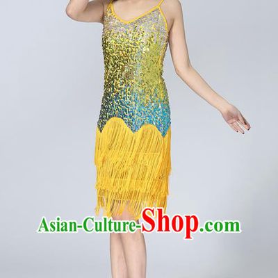 Professional Latin Dance Sequin Yellow Dress Ballroom Dance Modern Dance Clothing for Women