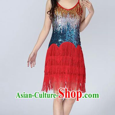 Professional Latin Dance Sequin Red Dress Ballroom Dance Modern Dance Clothing for Women
