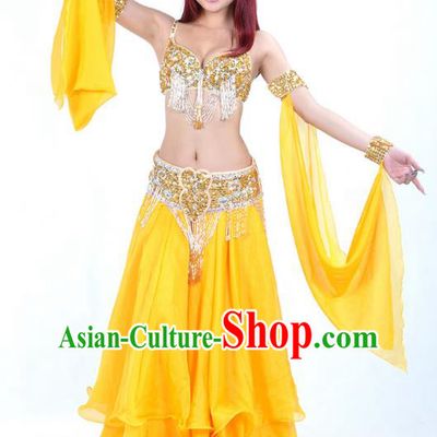 Traditional Bollywood Belly Dance Yellow Dress Indian Oriental Dance Costume for Women