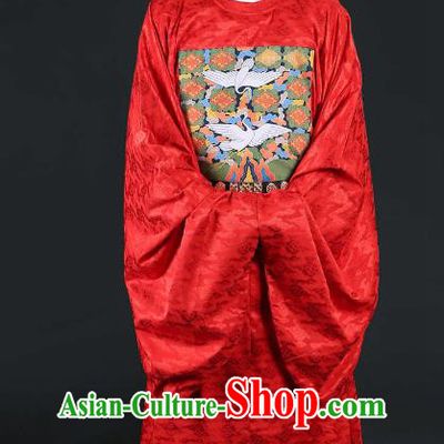 Chinese Ancient Ming Dynasty Lang Scholar Wedding Costume Red Robe for Men