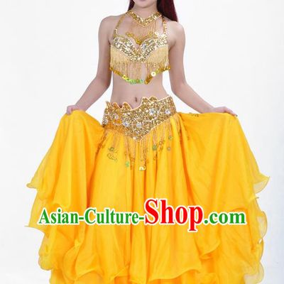Traditional Bollywood Belly Dance Performance Clothing Yellow Dress Indian Oriental Dance Costume for Women