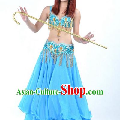 Traditional Bollywood Belly Dance Performance Clothing Blue Dress Indian Oriental Dance Costume for Women