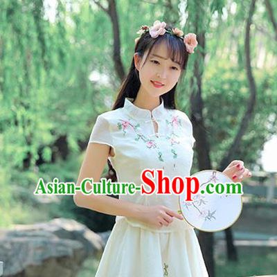 Chinese National Costume Embroidered Cheongsam Shirts Upper Outer Garment Tangsuit Qipao Blouse for Women