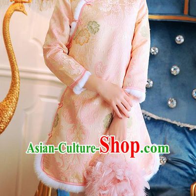 Traditional Chinese National Cotton-padded Dress Tangsuit Embroidered Cheongsam Clothing for Women