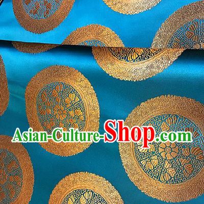 Chinese Traditional Fabric Palace Pattern Design Lake Blue Brocade Chinese Mongolian Robe Fabric Asian Material