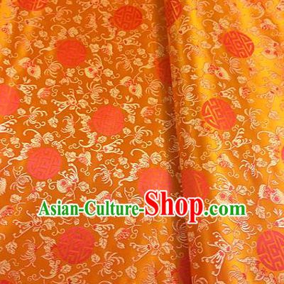 Chinese Traditional Mongolian Robe Fabric Palace Pattern Design Orange Brocade Chinese Fabric Asian Material
