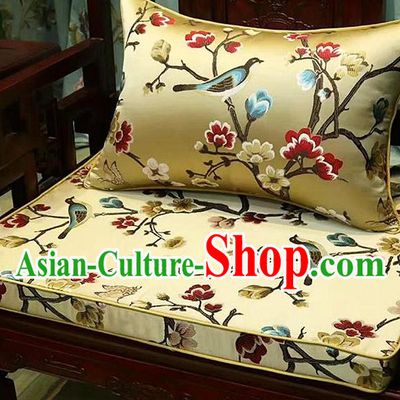 Chinese Traditional Fabric Flowers Birds Pattern Yellow Brocade Chinese Fabric Asian Tibetan Robe Material