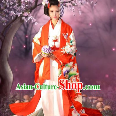 Japan Traditional Princess Costume Red Yukata Dress Japanese Wedding Furisode Kimono for Women