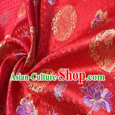 Chinese Traditional Fabric Tang Suit Peony Pattern Red Brocade Chinese Fabric Asian Tibetan Robe Material
