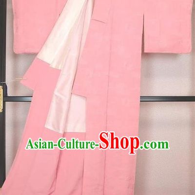 Japan Traditional Costume Pink Satin Yukata Dress Japanese Furisode Kimono for Women