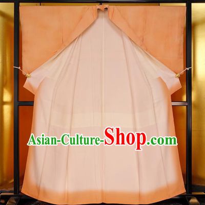 Japan Traditional Costume Printing Orange Yukata Dress Japanese Furisode Kimono for Women