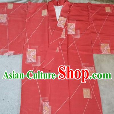 Japan Traditional Costume Printing Red Yukata Dress Japanese Furisode Kimono for Women