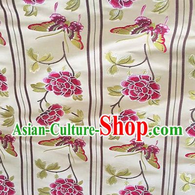 Chinese Traditional Fabric Tang Suit Peony Pattern White Brocade Chinese Fabric Asian Tibetan Robe Material