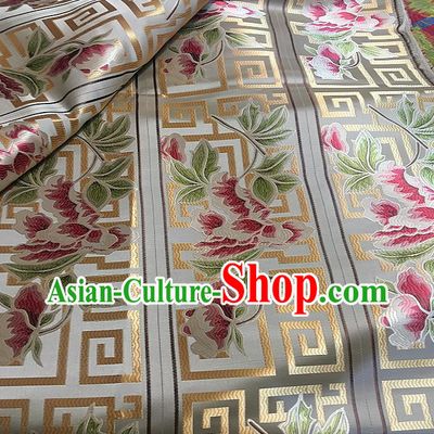 Chinese Traditional Fabric Tang Suit Peony Flowers Pattern Brocade Chinese Fabric Asian Tibetan Robe Material